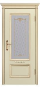 Дверь Аккорд В2 ДО2, эмаль слоновая кость с золотой патиной, стекло.