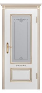 Межкомнатная дверь Аккорд В2, белая эмаль с золотой патиной, стекло.