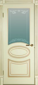 Купить дверь, эмаль, слоновая кость, золотая патина "Винель 1", стекло белое в Москве в интернет-магазине dveri-doors.com