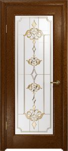Купить ульяновскую дверь, Ченере-4 , стекло нуво (витраж), шпон ясень , цвет терра в Москве в интернет-магазине dveri-doors.com