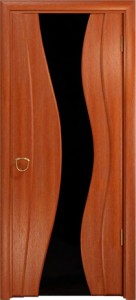 Купить ульяновскую дверь,  "Арт Деко" Корса  Красное дерево чёрное стекло в Москве в интернет-магазине dveri-doors.com