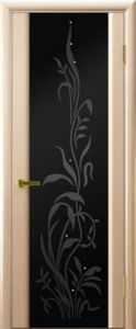 Трава-2, белёный дуб, стекло чёрное с рисунком / Фабрика "Современные двери" Ульяновск