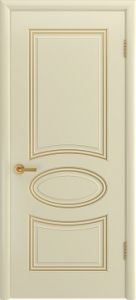 Межкомнатная дверь Ария-С, эмаль слоновая кость + патина золото, глухая
