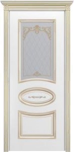 Купить дверь межкомнатную, Ария В2, с косичкой, эмаль белая, патина белая стекло в Москве в интернет-магазине dveri-doors.com
