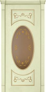 "Фламенко",Шпонированная  дверь с косичкой, слоновая кость, золотая патина, стекло бронза.