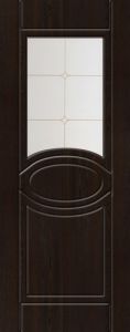 Двери ПВХ,  "Омега" (маленький овал), чёрный клён, стекло.