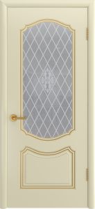 Межкомнатная дверь Соло-С, слоновая кость + патина золото, стекло.