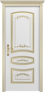 Купить межкомнатную дверь Соната, эмаль белая + патина золото, глухая в Москве в интернет-магазине dveri-doors.com