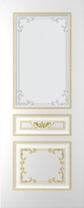  "Вена",  дверь эмаль белая RAL 9010, золотая патина, Стекло.