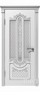 Дверь Александрия, белая эмаль, патина серебро, стекло белое, 70ДОО