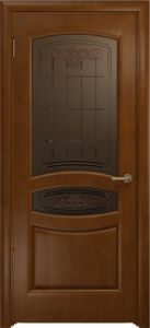 Шпонированная дверь, "Арт Деко", Оливия, итальянский орех, стекло бронза