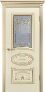 Дверь Ария Корона, эмаль слоновая кость + патина золото, стекло.