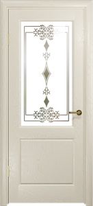 Ульяновская дверь Ченере-1 , стекло лаго, шпон ясень , цвет аква 