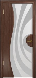Шпонированная дверь Ветра-1 | Белый триплекс с рисунком | американский орех