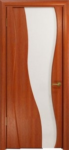 Ульяновская дверь, "Арт Деко", Селена, Красное дерево , белое стекло