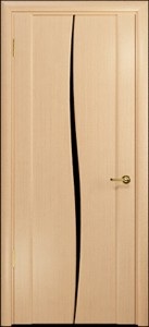 Ульяновская дверь, "Арт Деко", Спация-Лепесток белёный дуб,стекло чёрное