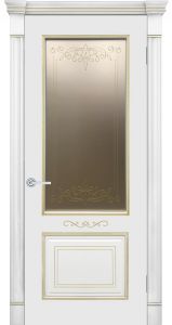  "Фелиса",  дверь белая, RAL 9010  с косичкой, , золотая патина,, стекло бронза.
