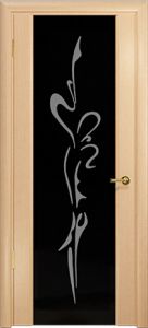 Ульяновская дверь. Спация-3 белёный дуб, стекло чёрное с ресунком