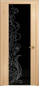 Ульяновская дверь, Спация-3 белёный дуб, стекло чёрное, стразы