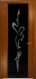 Ульяновские двери Спация 3 Стекло чёрное, рисунок. Шпонированная дверь